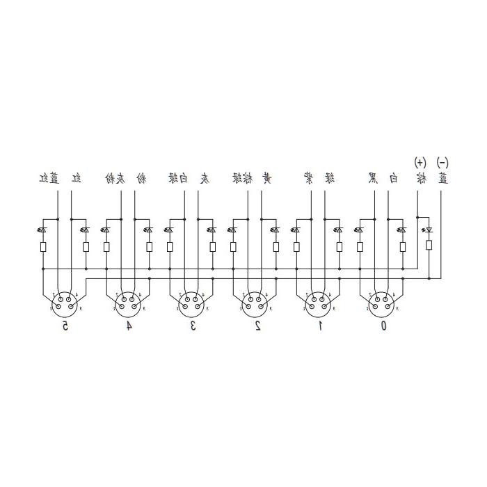 M8分线盒、双通道、NPN、6端口一体式、带LED、PVC非柔性电缆、灰色护套、23N661-XXX